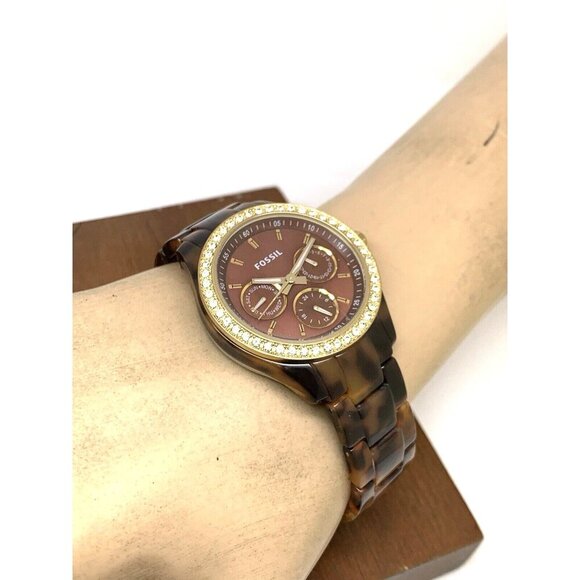 Fossil Women's Watch ES2795 Stella Quartz Gemmed Gold Tortoise Shell 37mm - Picture 5 of 14